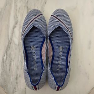 Rothy’s size 8 womens flats worn 3 times blue white pink excellent condition